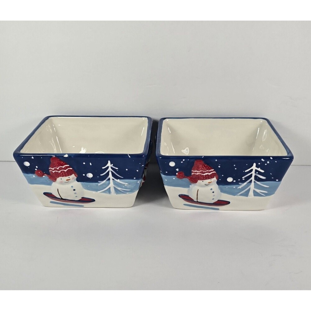 St. Nicholas Square Snowmen Let It Snow Candy Snack Square Bowls Blue Set of 2